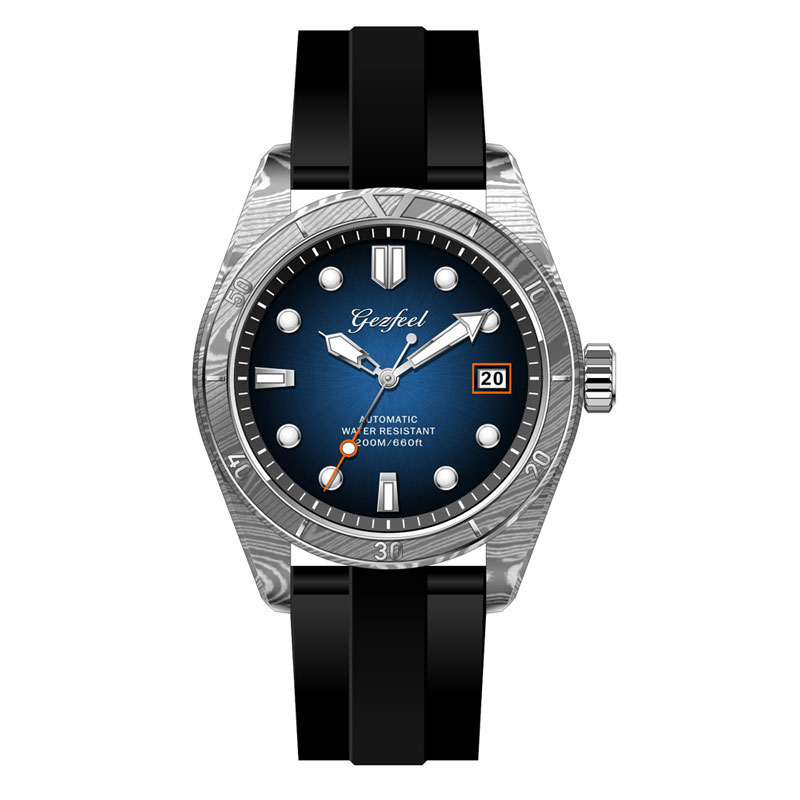 Custom Damascus Watch, Damascus Diver Watch, Automatic Damascus Watches