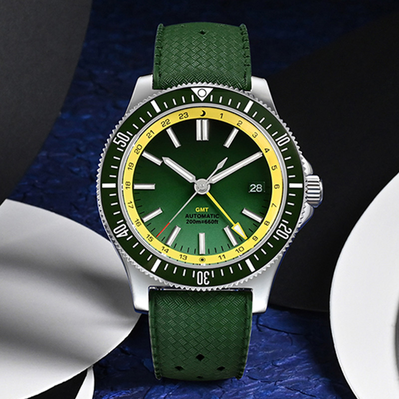 Diving Watch Custom Logo, Automatic GMT Watches, Mechanical Sport Watch